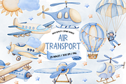 Watercolor Air Transport Clipart, an Illustration by TatiMockup (Thumbnail 1 of 5)