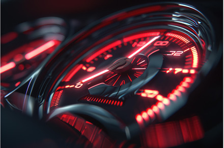 Red speedometer showing high speed, a Transportation Photo by Ylivdesign