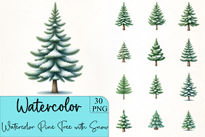 Watercolor Pine Tree with Snow Clipa, an Illustration by CrexoraLab