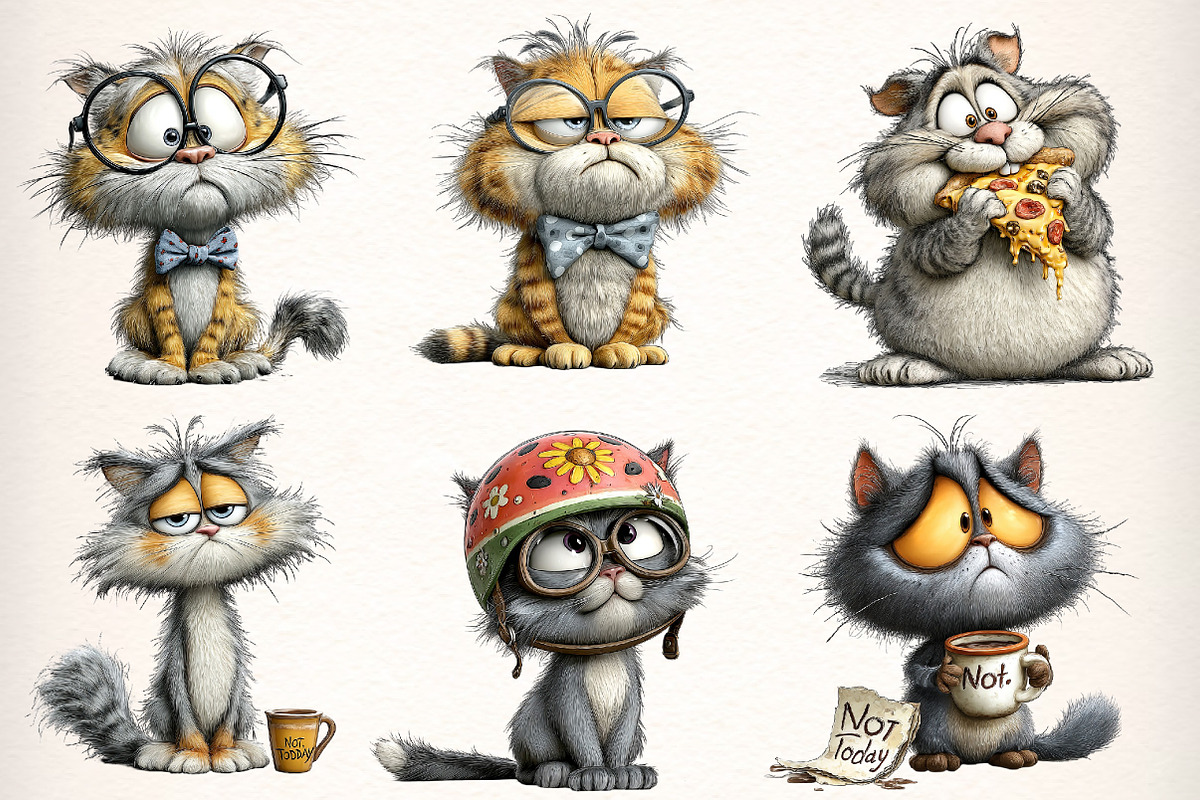 Whimsical Funny Cat Clipart, an Illustration by Dream Creation (Photo 3 of 6)