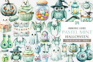 Pastel Mint Halloween Clipart, an Illustration by SinaCreation
