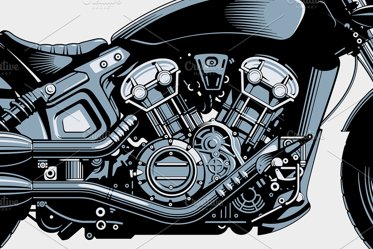 Bobber or chopper motorcycle, vector, a Transportation Illustration by Ledokolua (Photo 2 of 2)