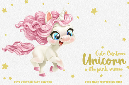 Cartoon baby Unicorn runs forward