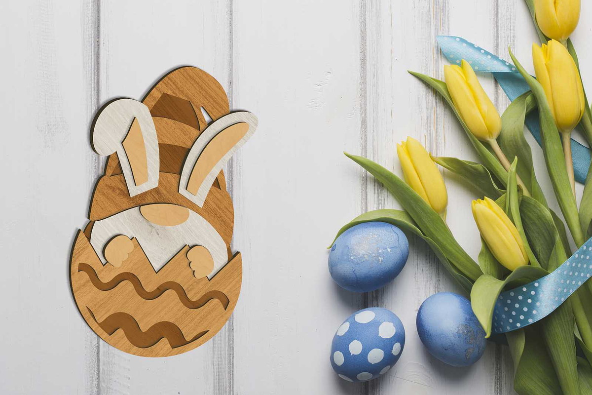 Easter Bunny Gnome in Egg, Cut File, a Design Template by LaserCutano (Photo 2 of 7)