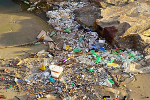 Rocky beach covered in litter, montevideo, uruguay, a Nature Photo by DanFLCreativo