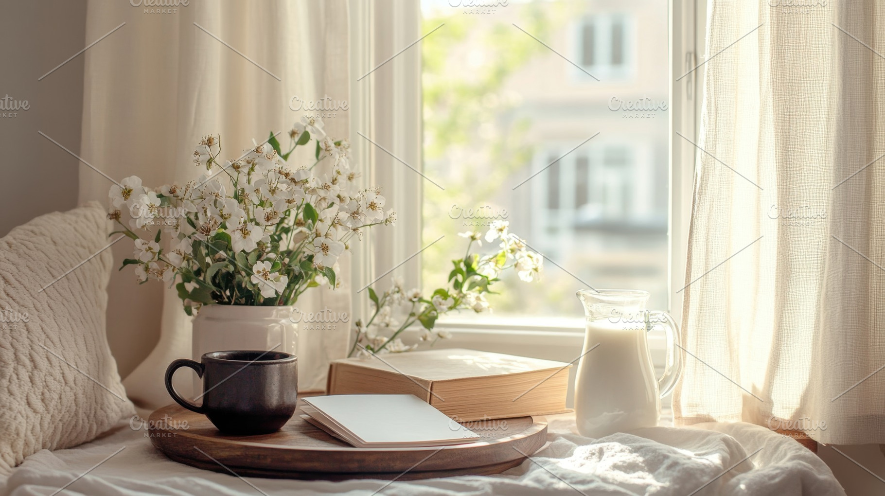 Cozy morning coffee by window, a Photo by Beautiful things