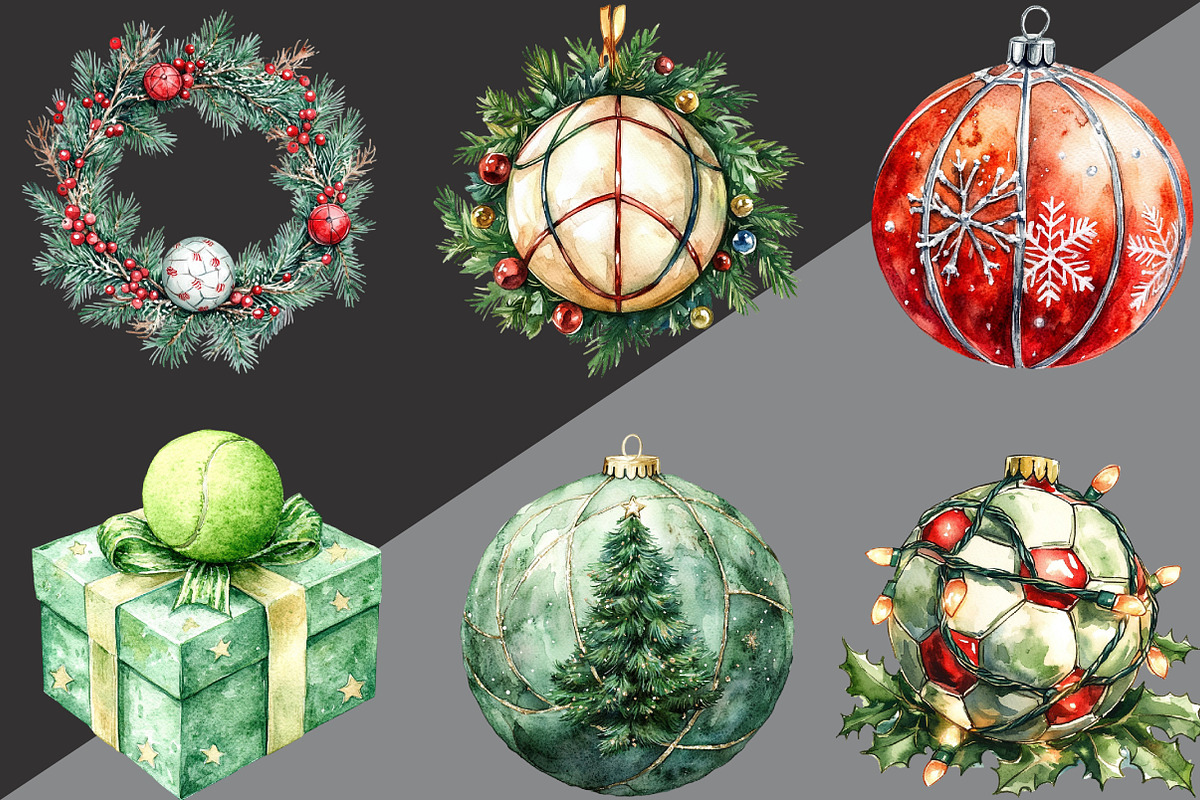 Christmas Sport Balls Sublimation, an Illustration by Black Bird Studio (Photo 2 of 6)