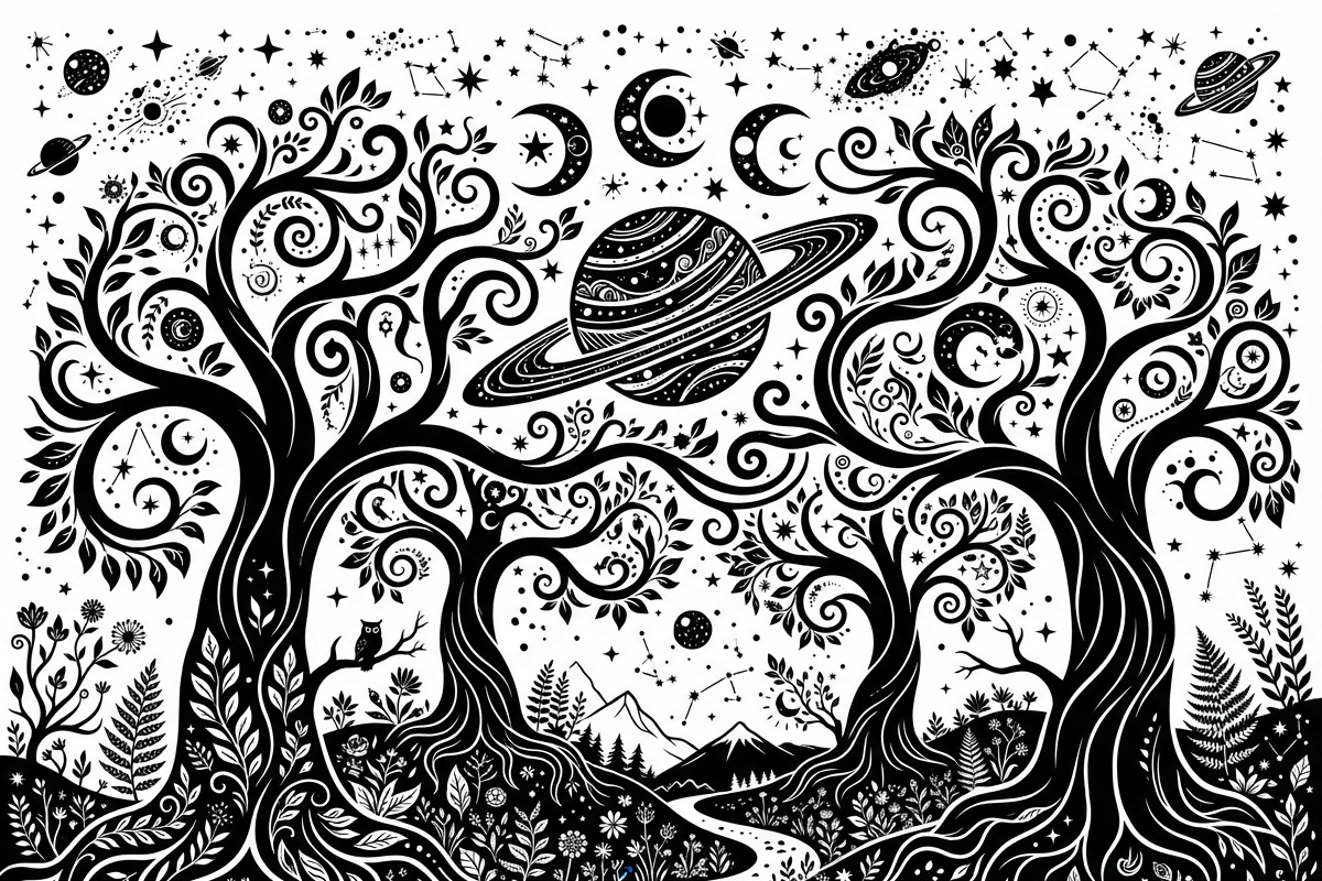 50 Mystical Galaxy Forest Silhouette, a Technology Illustration by Amazin_art (Photo 4 of 21)
