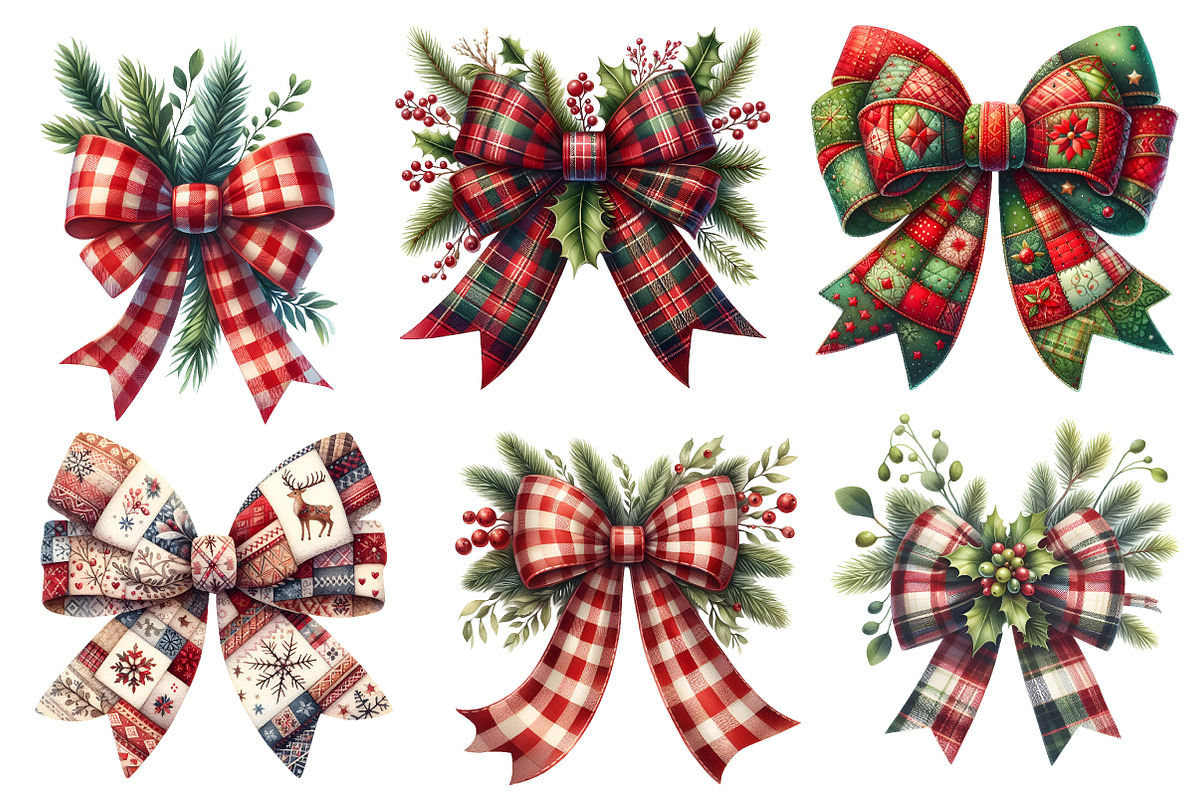 Christmas Patchwork Bow Clipart, an Illustration by Designworld (Photo 3 of 5)