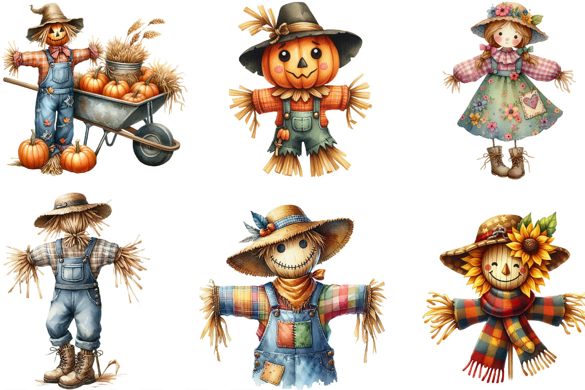 Autumn Fall Scarecrow Clipart, an Illustration by Designking (Photo 3 of 4)