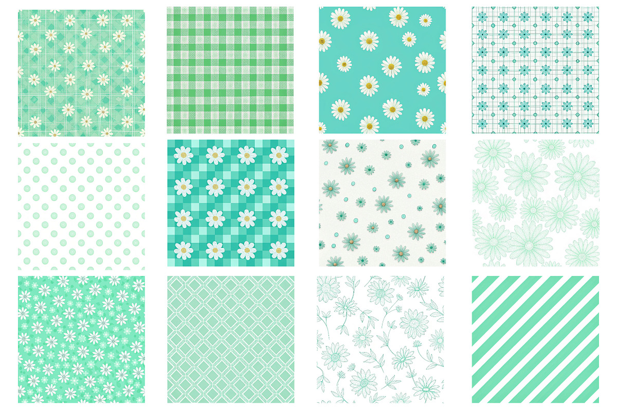 Mint and Teal Daisies Digital Paper, a Pattern Graphic by Wow Magic (Photo 2 of 2)