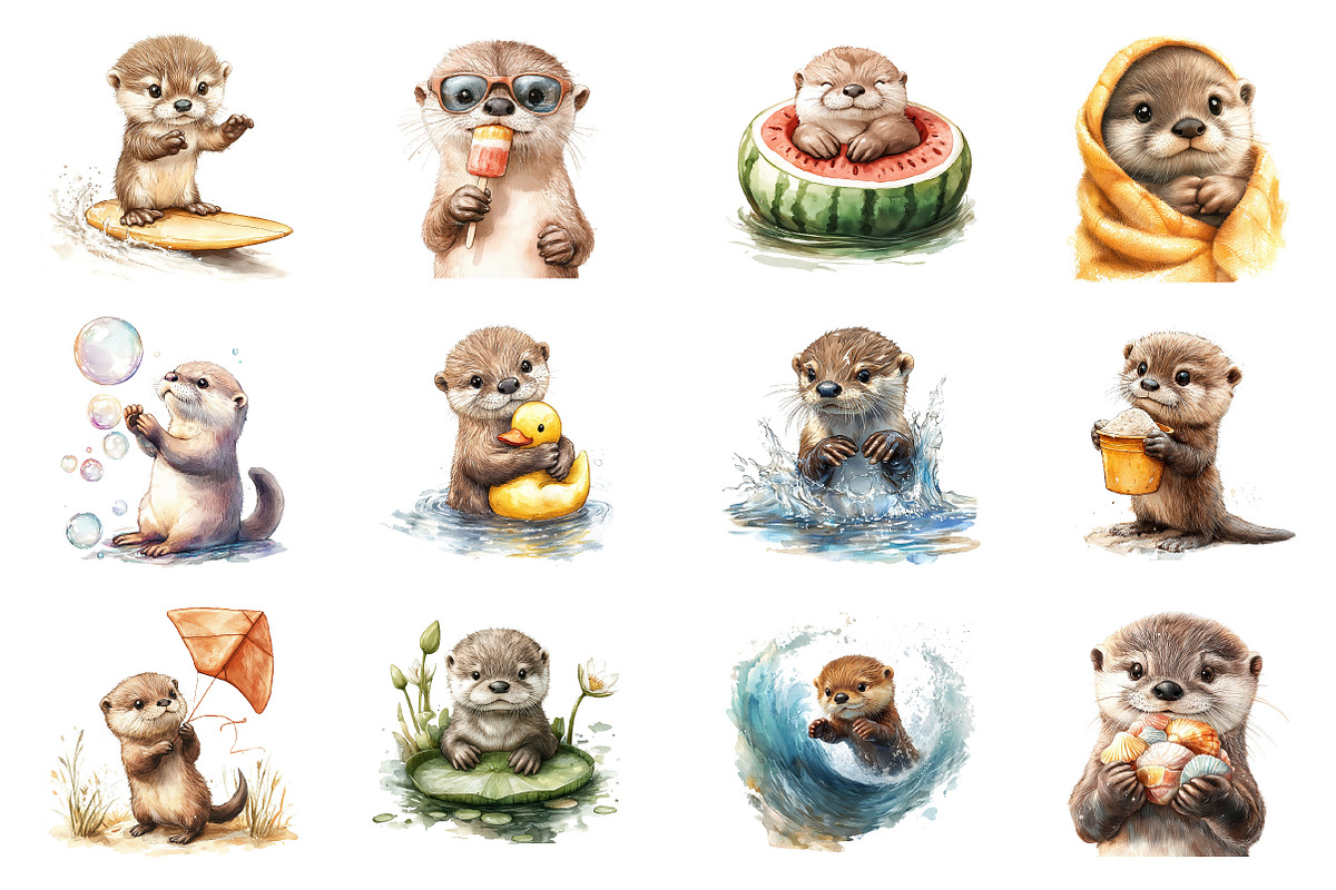 Summer Playful Otter Pups Clipart, an Illustration by Dream Creation (Photo 3 of 6)