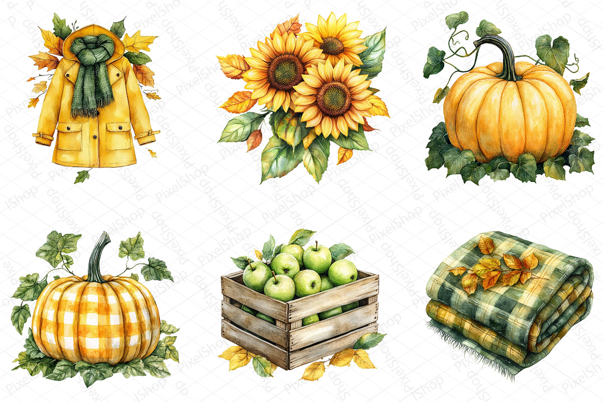 Yellow & Green Autumn Clipart, an Illustration by DreamPrint404 (Photo 3 of 6)