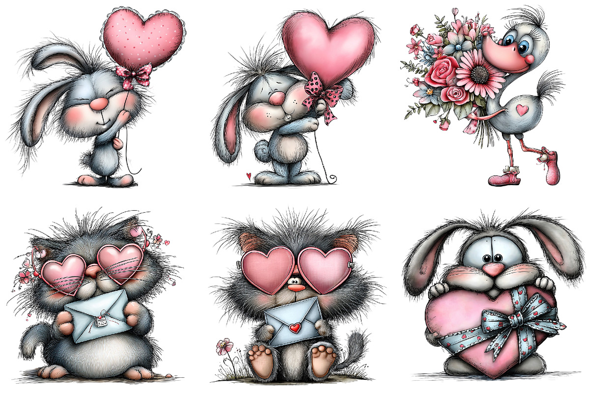 Whimsical Valentine Animals Clipart, an Illustration by DreamArtGraphic (Photo 4 of 4)