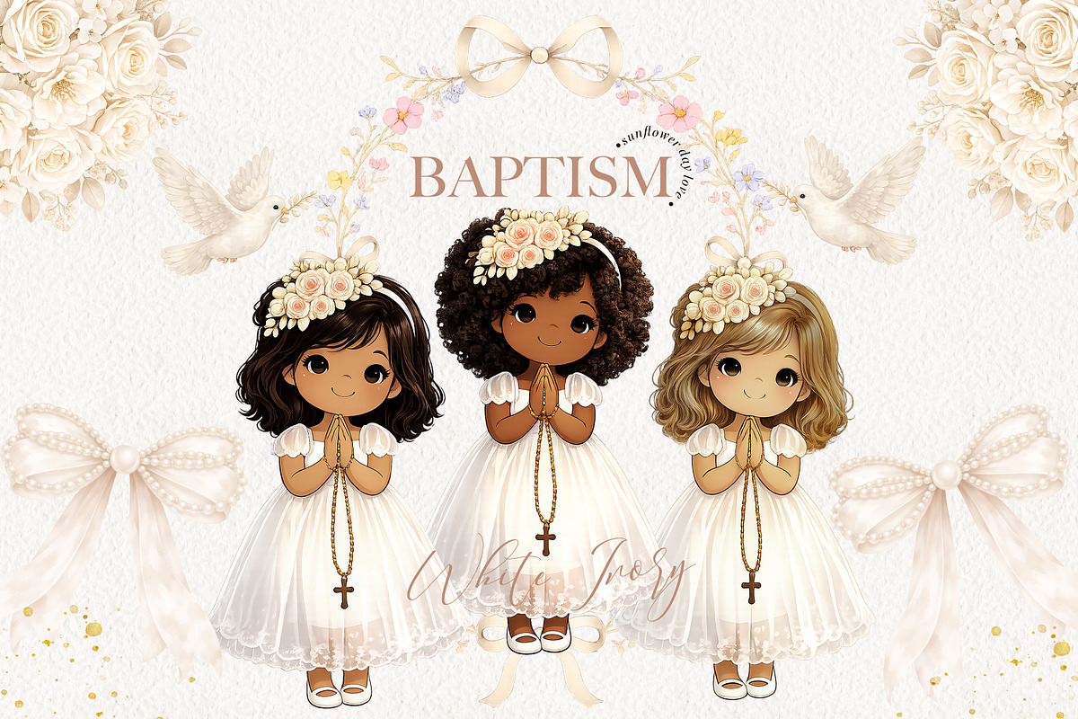 Girls Bow Cross Baptism Clipart, an Illustration by Sunflower Day Love (Photo 1 of 4)