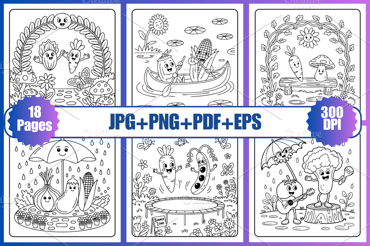 Veggie Life Coloring Pages For Kids, a Decorative Illustration by Coco Bloom (Photo 2 of 3)
