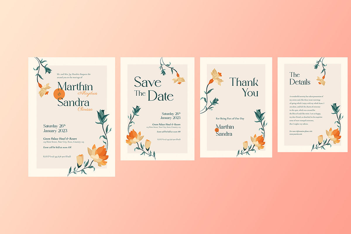 Clean Floral Wedding Suite, an Invitation Template by Neermana (Photo 2 of 4)