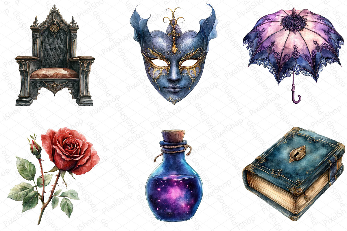 Watercolor Gothic Reverie Clipart Bu, an Illustration by DreamPrint404 (Photo 4 of 7)