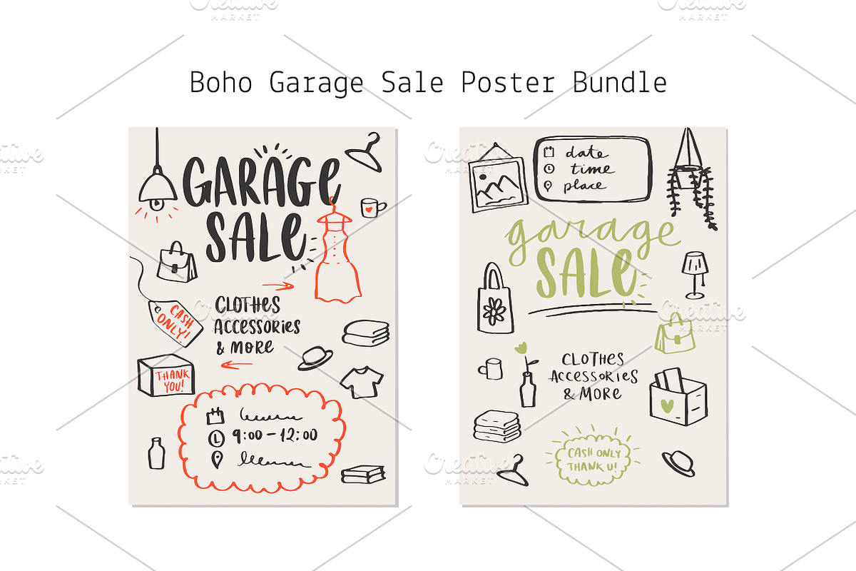 Boho Garage Sale Poster Bundle, a Decorative Illustration by Lyolya Profitrolya (Photo 1 of 3)