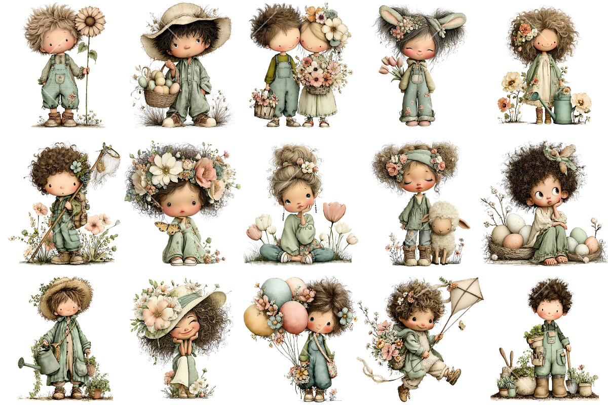 Whimsical Spring Kids Clipart, an Illustration by OK Design (Photo 3 of 6)