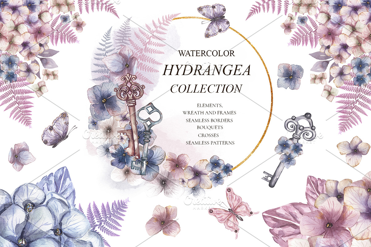 Watercolor Hydrangea Collection, a Decorative Illustration by MayaNavits (Photo 1 of 13)