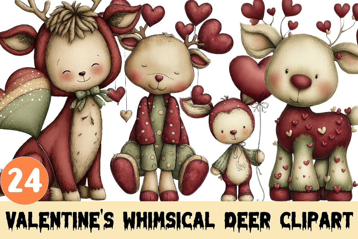 Valentine's Whimsical Deer Clipart, a Graphic by CitraGraphics (Photo 1 of 4)