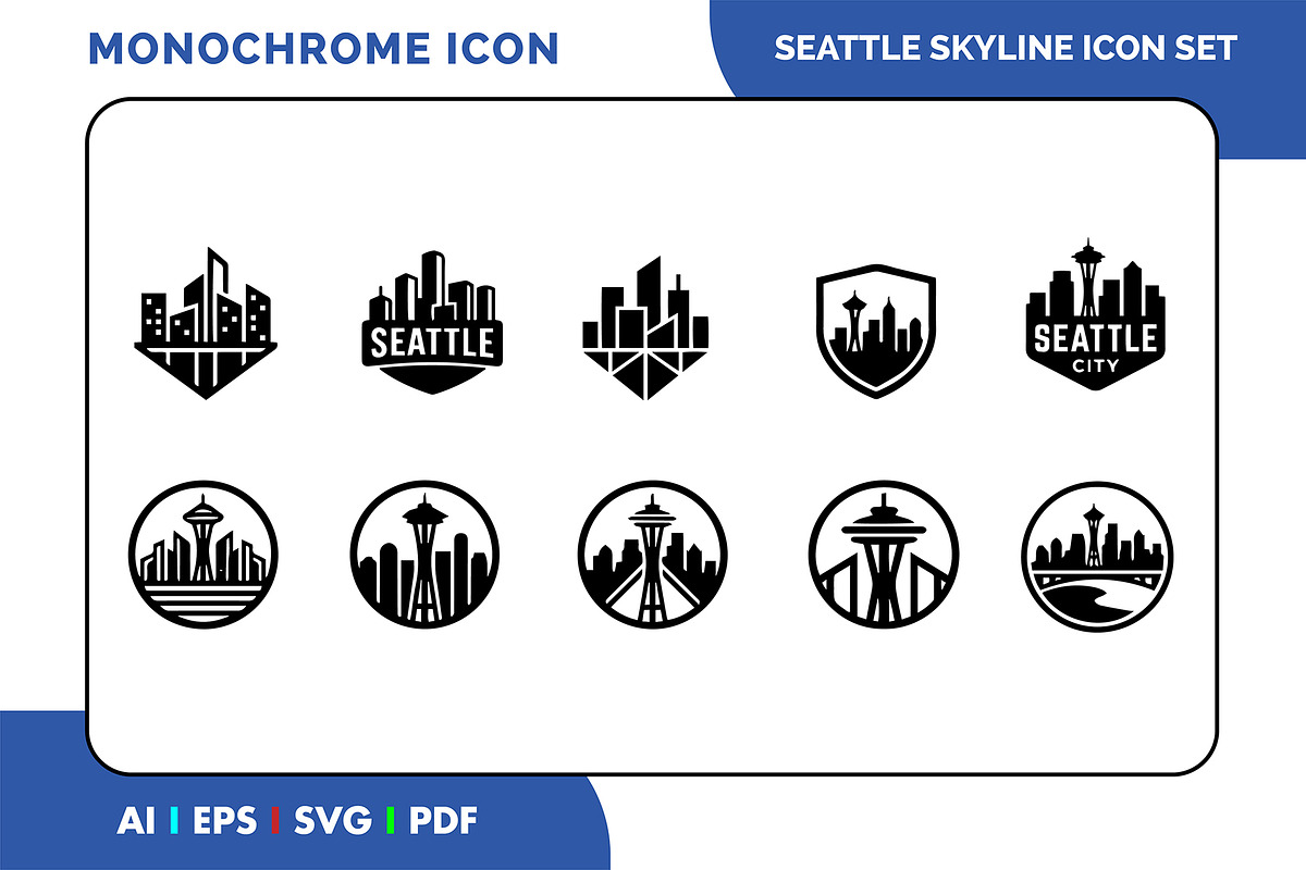 Seattle Skyline Black Icon, a Solid Icon by Fontmine Studio (Photo 1 of 3)