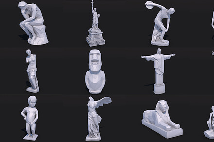 12 Famous Sculptures World Landmark, an Architecture 3D Model by multimedia4ds