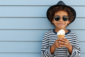 Smiling cool boy in sunglasses and, a Food & Drink Photo by MistyDay