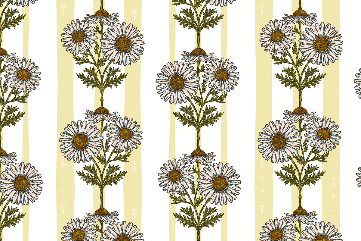 wild daisy botanical stripe, a Pattern Graphic by NayaChu (Photo 3 of 10)