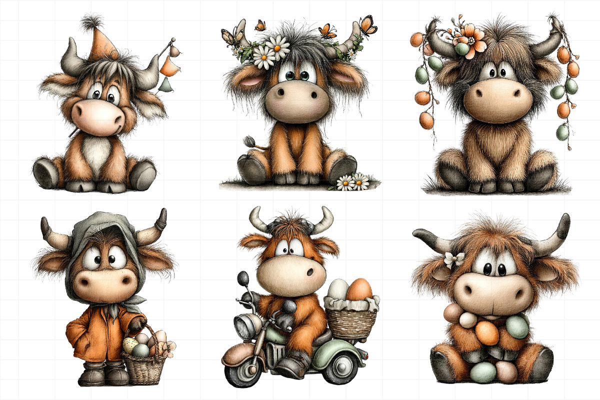 Whimsical Easter Highland Cow Clipar, an Illustration by Daily.Designs (Photo 4 of 8)