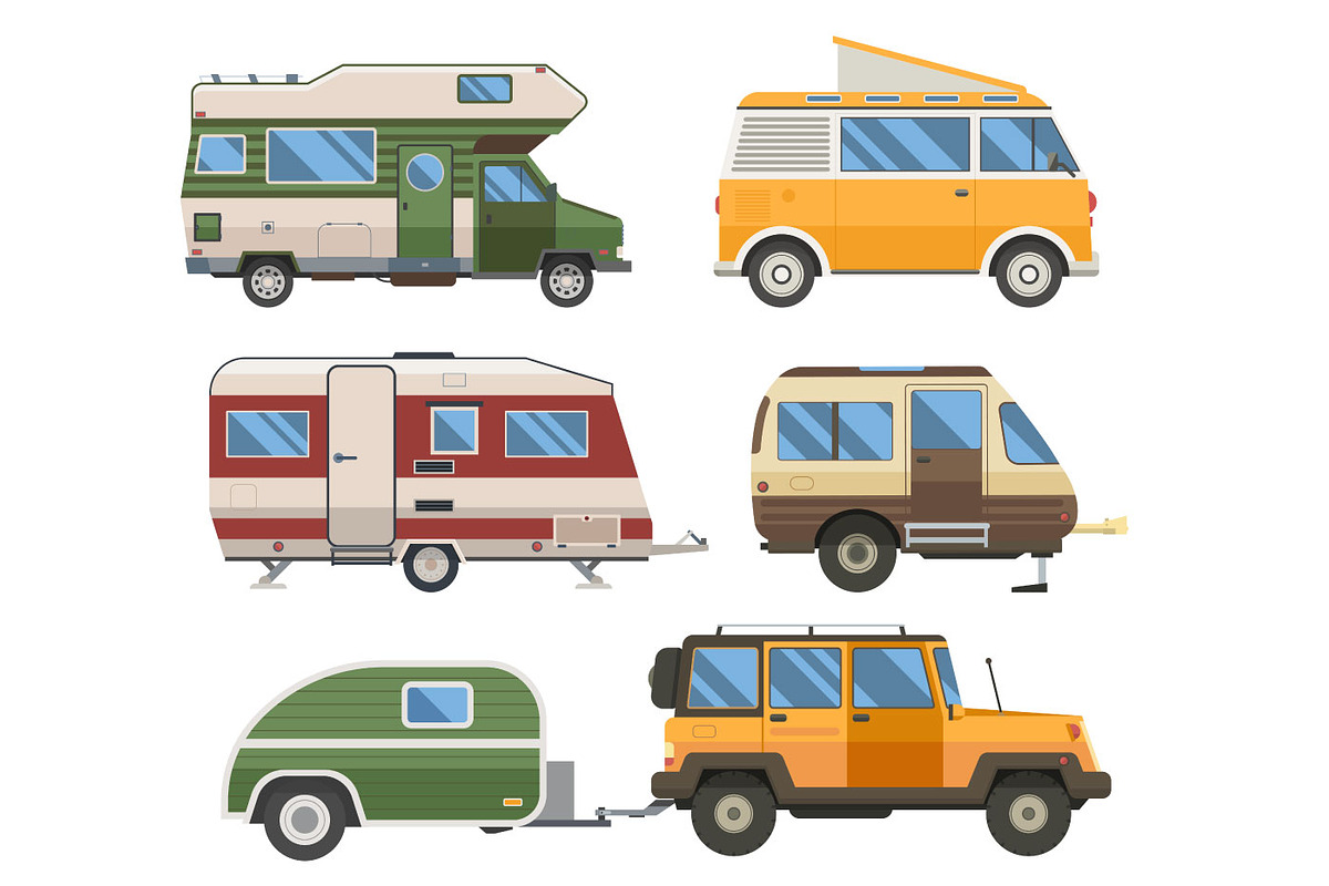 RV Travel Cars and Campers Set, an Object Graphic by Alex Krugli