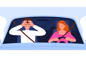 Nervous Student Fails Driving Test, an Education Illustration by Flashvector