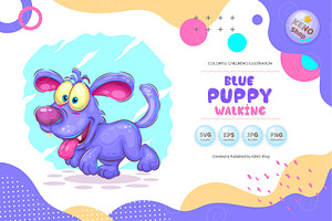 Blue puppy walking. Tshirt, PNG., an Animal Illustration by KENO Mascots
