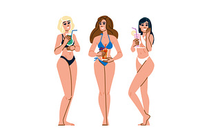 party bikini girl cocktail vector, a Person Illustration by pikepicture