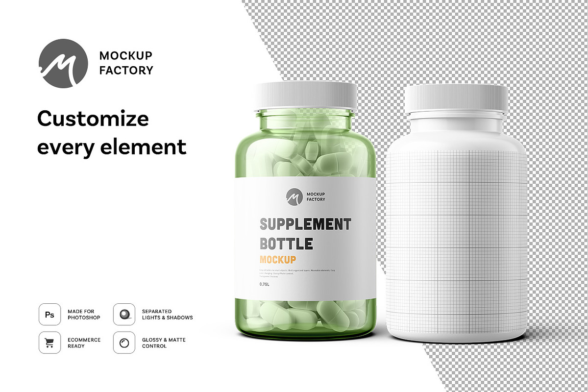 Supplement Bottle Mockup, a Packaging Mockup by Mockup Factory (Photo 2 of 3)