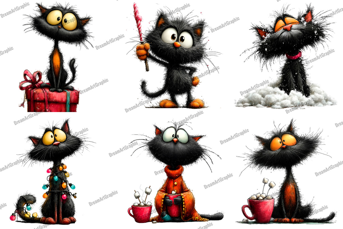 Funny Black Cat Christmas Clipart, an Illustration by DreamArtGraphic (Photo 3 of 5)