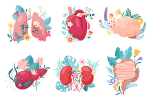 Human anatomy with flowers & plants, an Object Illustration by Lemberg Vector