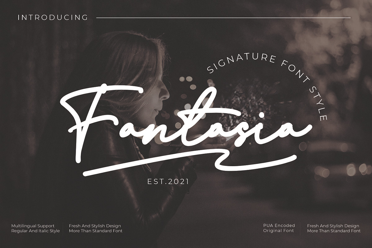 Fantasia - Signature style font, a Script Font by mahstudios (Photo 1 of 8)