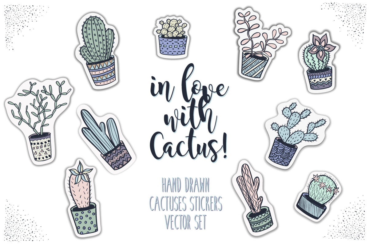 Hand drawn vector cactuses stickers, a Decorative Illustration by CreativeJourney (Photo 1 of 6)