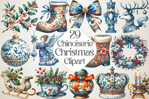 Chinoiserie Christmas Clipart, an Illustration by DreamPrint404