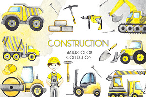 Construction. Watercolor collection