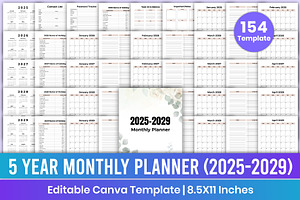 5 Year Monthly Planner (2025-2029), a Stationery Template by Mustafiz