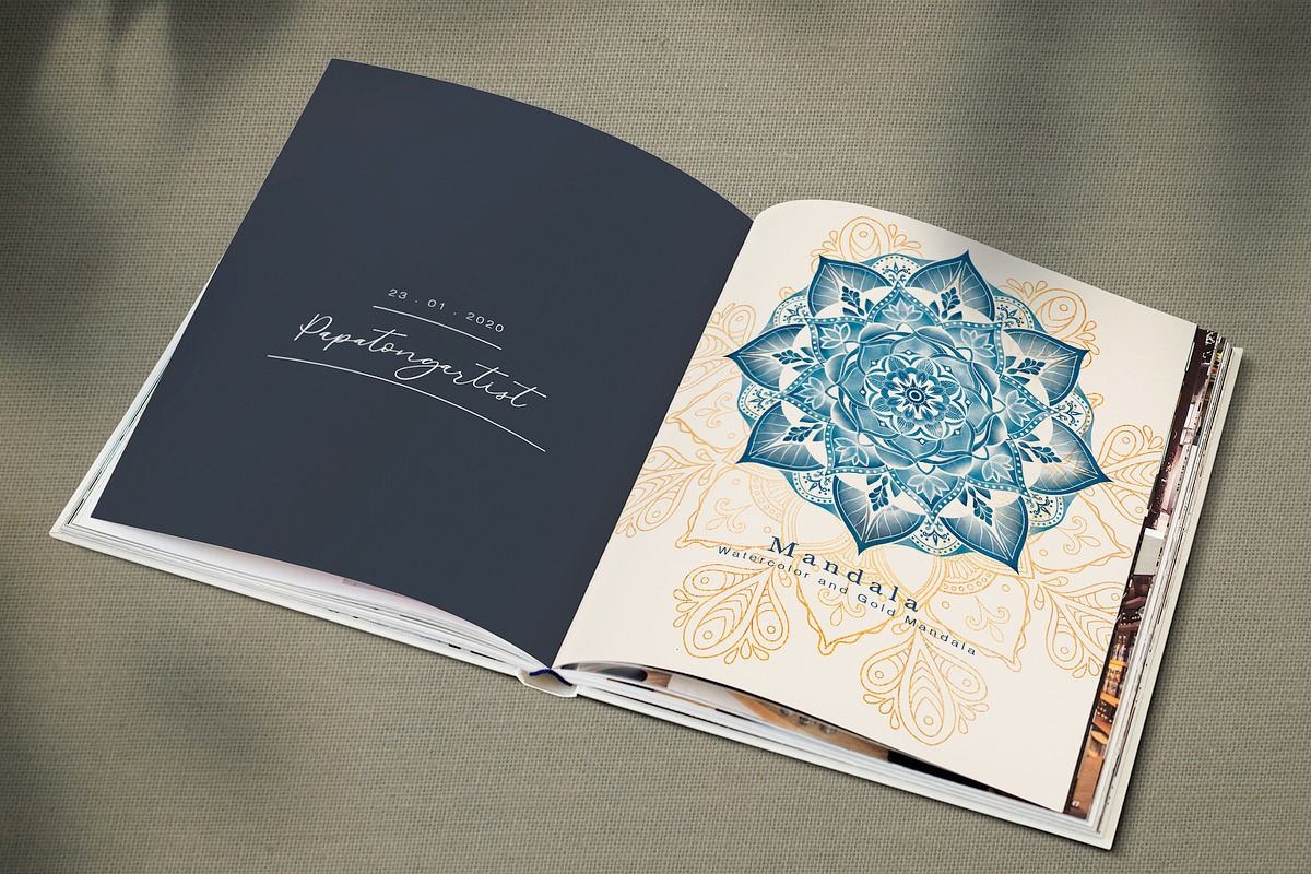Watercolor & Gold Floral Mandala, a Decorative Illustration by Papatongartist (Photo 7 of 9)