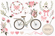 Soft Pink Vector Bicycle & Flowers, an Illustration by Amanda Ilkov (Thumbnail 1 of 5)