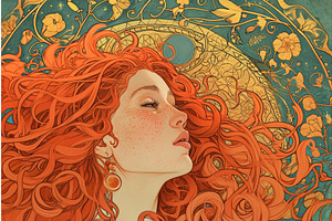 Fiery Art Nouveau Woman Redhaired