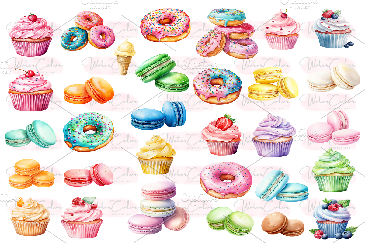 The Cute Sweets Collection Clipart, a Food Illustration by Watercolor Digital (Photo 5 of 18)