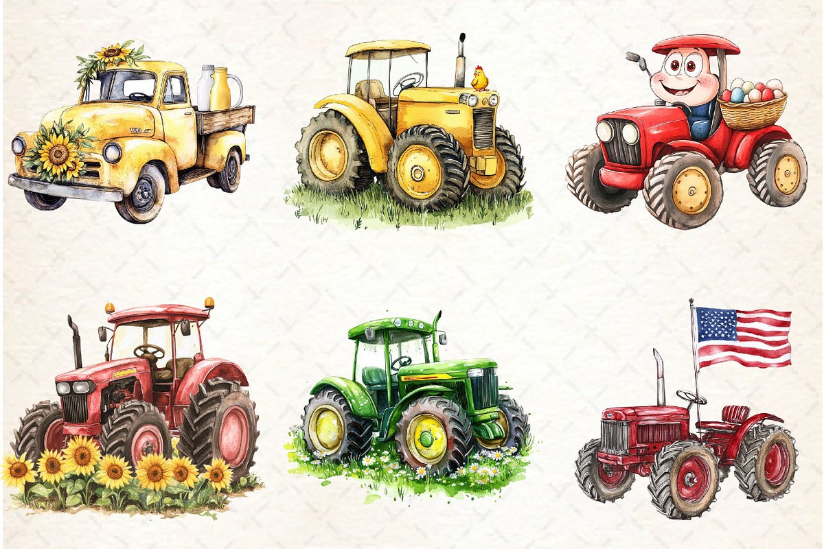 Farm Tractor Truck Watercolor, an Illustration by Watercolor design (Photo 2 of 4)