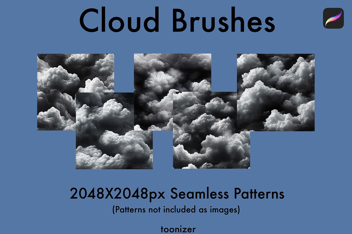 Seamless Cloud Brushes for Procreate, a Brush Add-On by Toonizer (Photo 4 of 4)