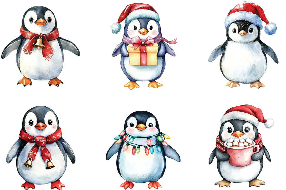 Cute Christmas Penguins Clipart, an Illustration by CraftArtStudio (Photo 2 of 6)